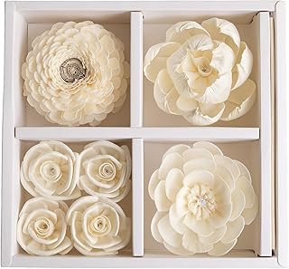 Flower Reed Diffuser Sticks Set, 7 Pcs Assorted White Handmade Sola Wood Flowers for Home Fragrance, Bathroom Aromatherapy & Decoration