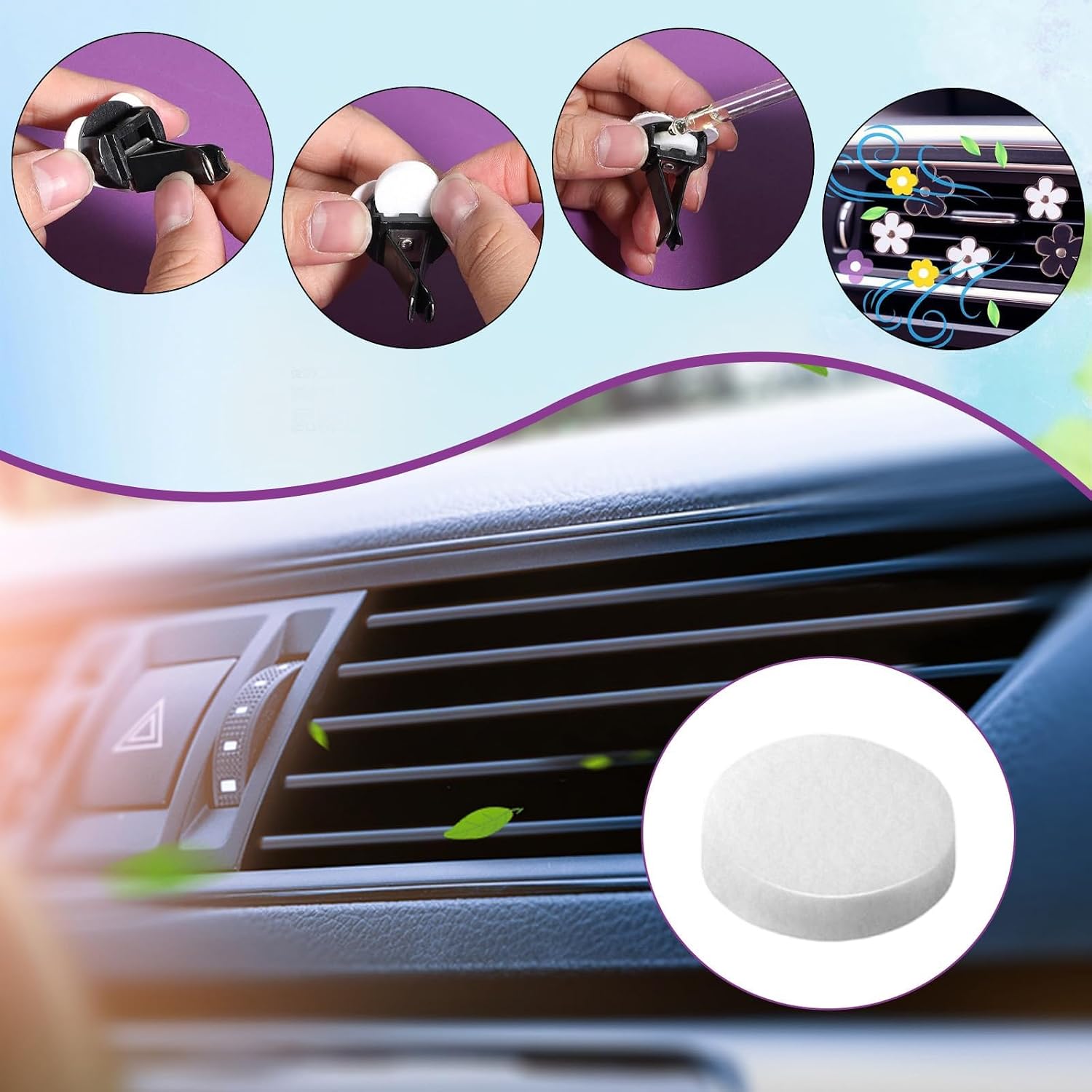 Round Essential Oil Diffuser Pad - 50 PCS Car Air Freshener Refill Felt Pads, Diffuser Refill Pads, Unscented Essential Oil Perfume Refill Pad, Mini Microfibre Air Filter Scent-Pads for Vent Clips