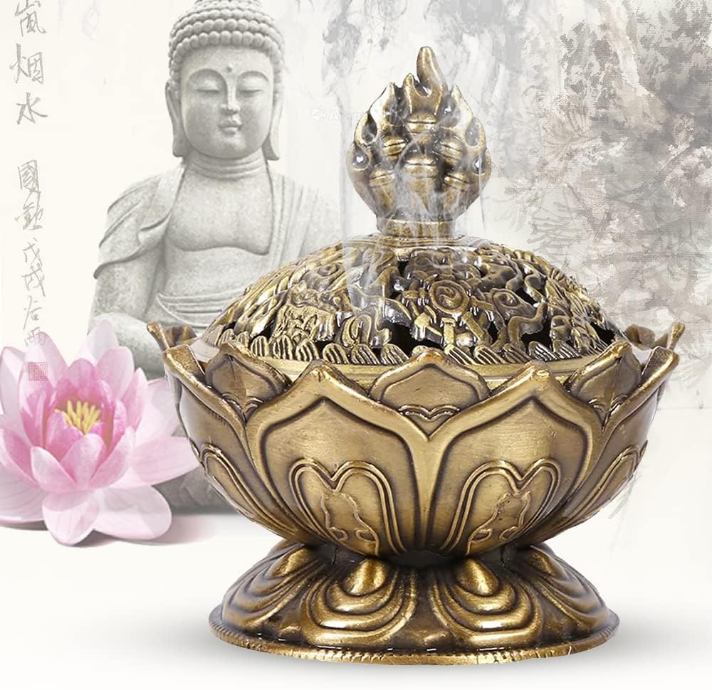Watris Veiyi Classic Lotus Incense Burner, Vintage Charcoal Incense Burner, Lotus Incense Holder for Stick and Cone Incense 2.71 X 2.76inch / 6.9 x 7cm