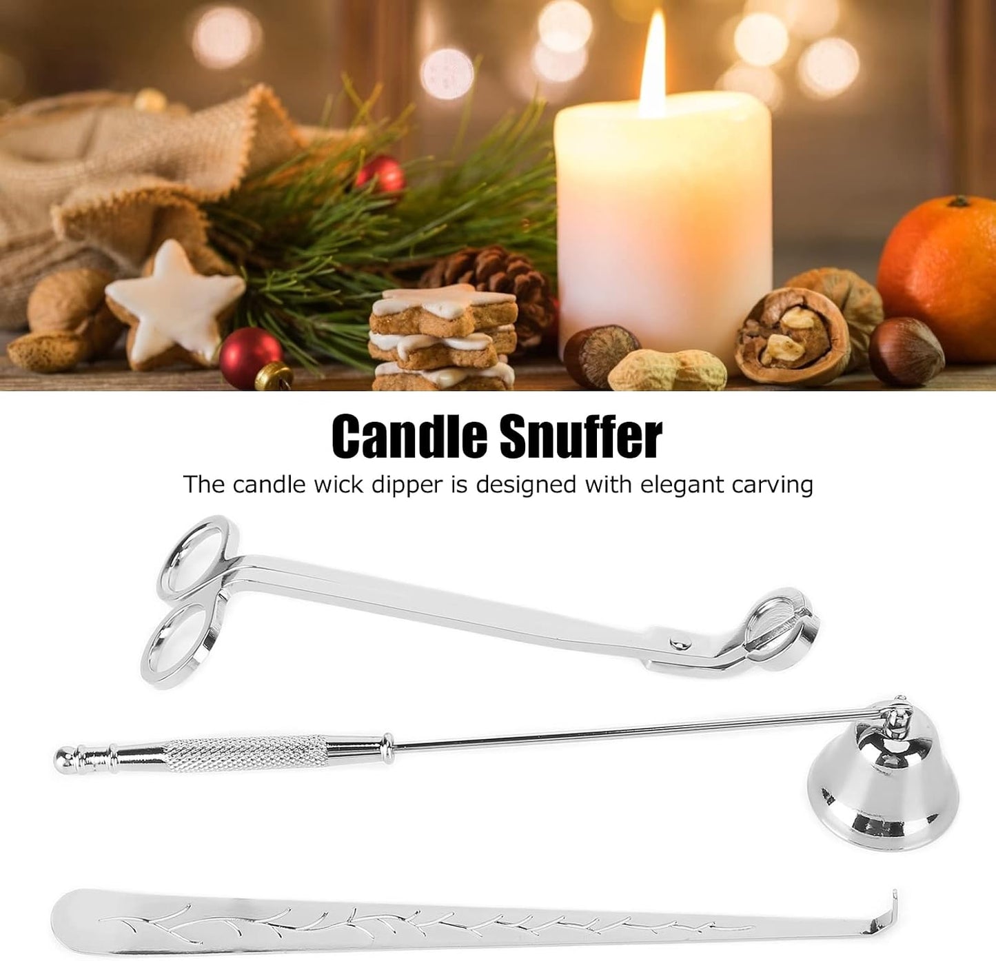 Wick Dipper Candle 3PCS Candle Accessory Set Candle Wick Trimmer Cutter Snuffer Extinguisher Wick Dipper Supplies (Silver)