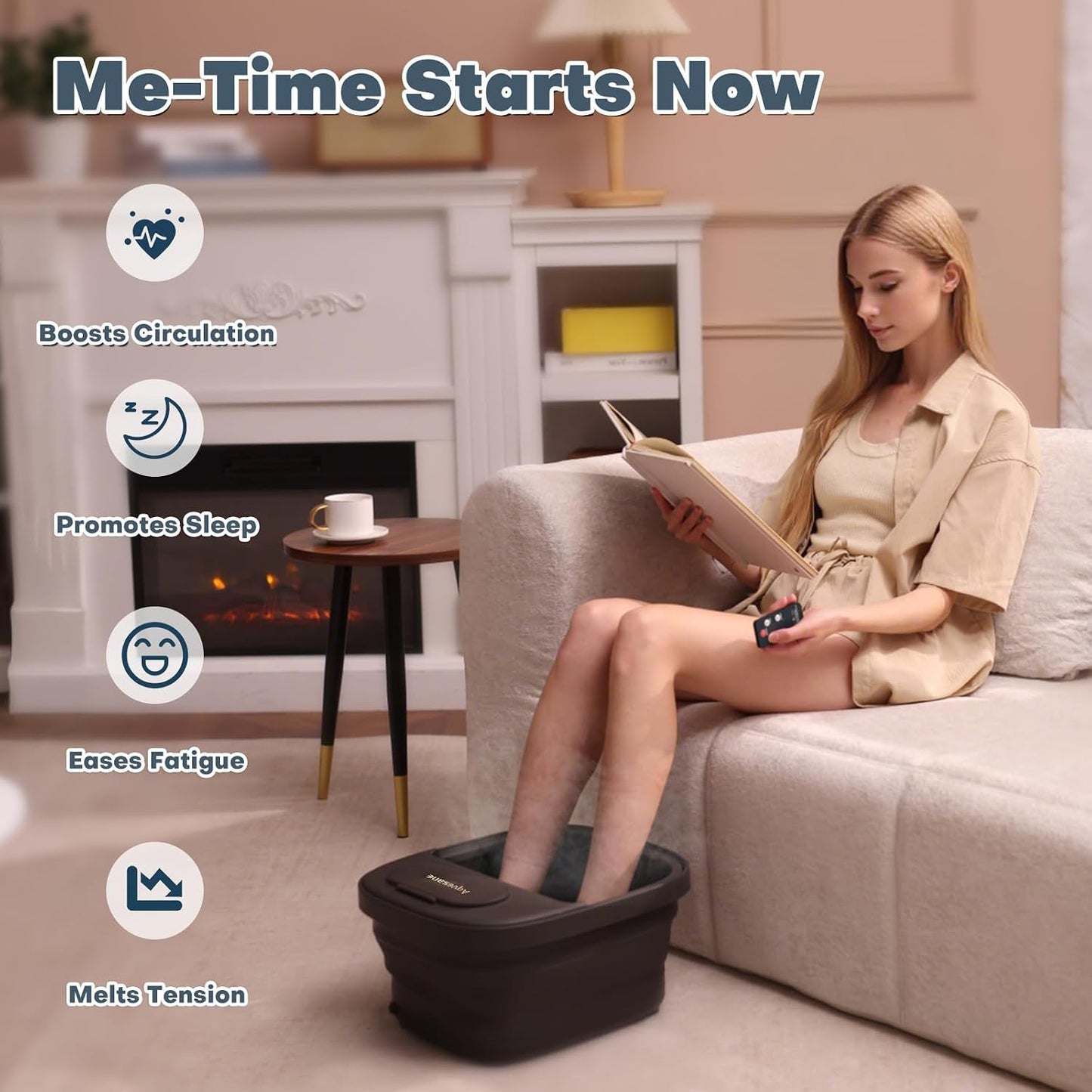 Collapsible Foot Bath, Foot Spa Bath Massager with Heat, Bubble, Remote Control, Temperature Control, 3 Pedicure Attachments, Feet Soaking Tub for Stress Relief (Matte Grey)