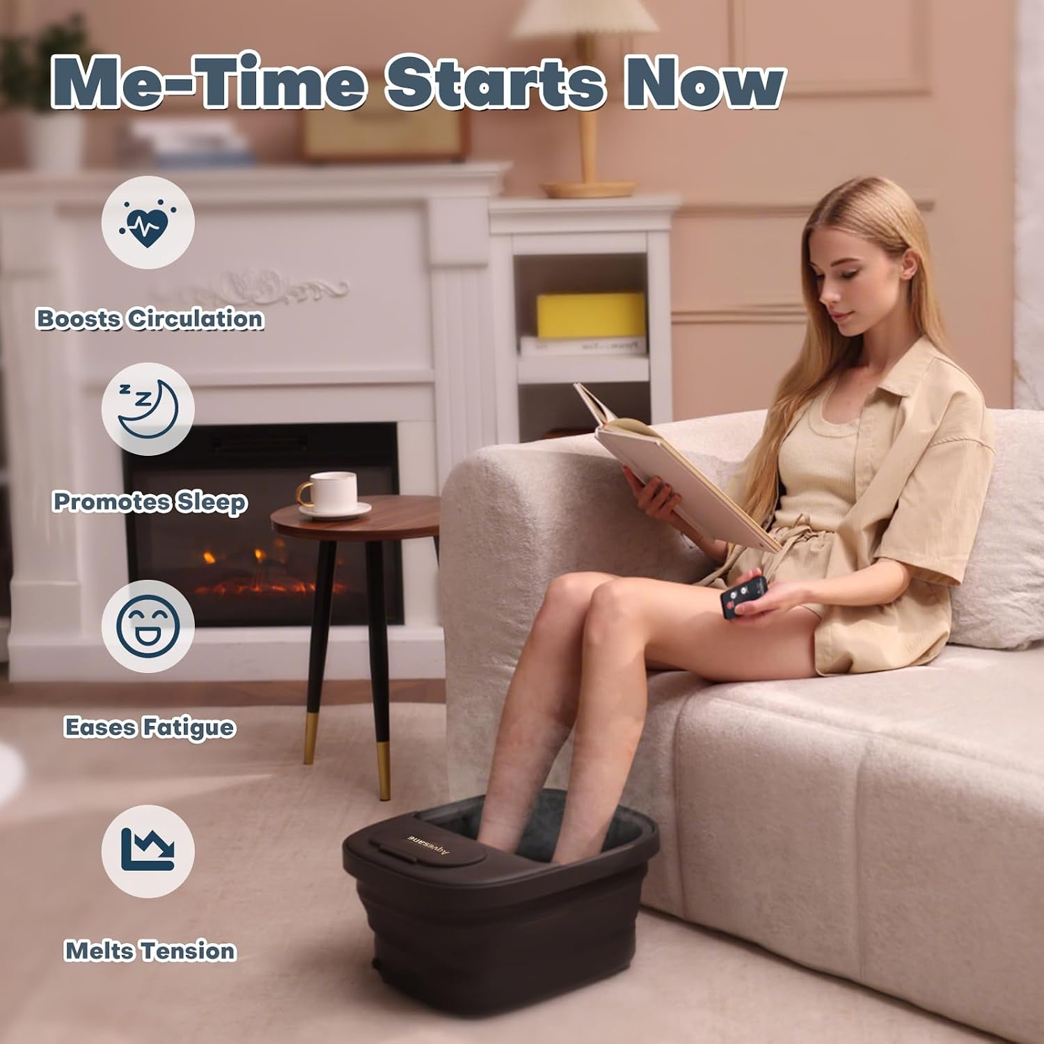 Collapsible Foot Bath, Foot Spa Bath Massager with Heat, Bubble, Remote Control, Temperature Control, 3 Pedicure Attachments, Feet Soaking Tub for Stress Relief (Matte Grey)