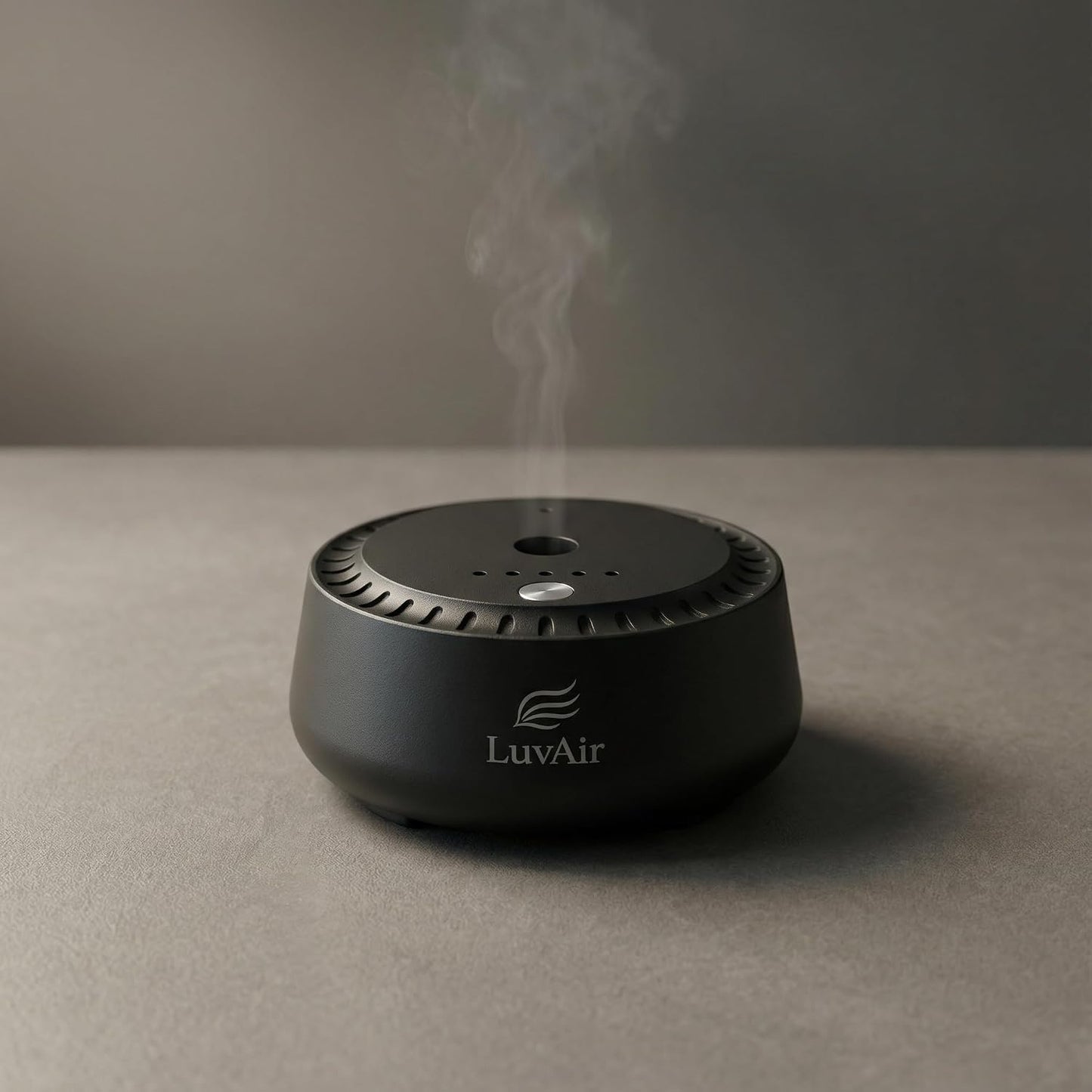 LuvAir Smart waterless car Aroma Diffuser Set, Adjustable Ultra Sonic-Mist Technology, Rechargeable, 100% Natural Fragrance, Aromatherapy Oil Scent Included (Black, Peach Lumiere)