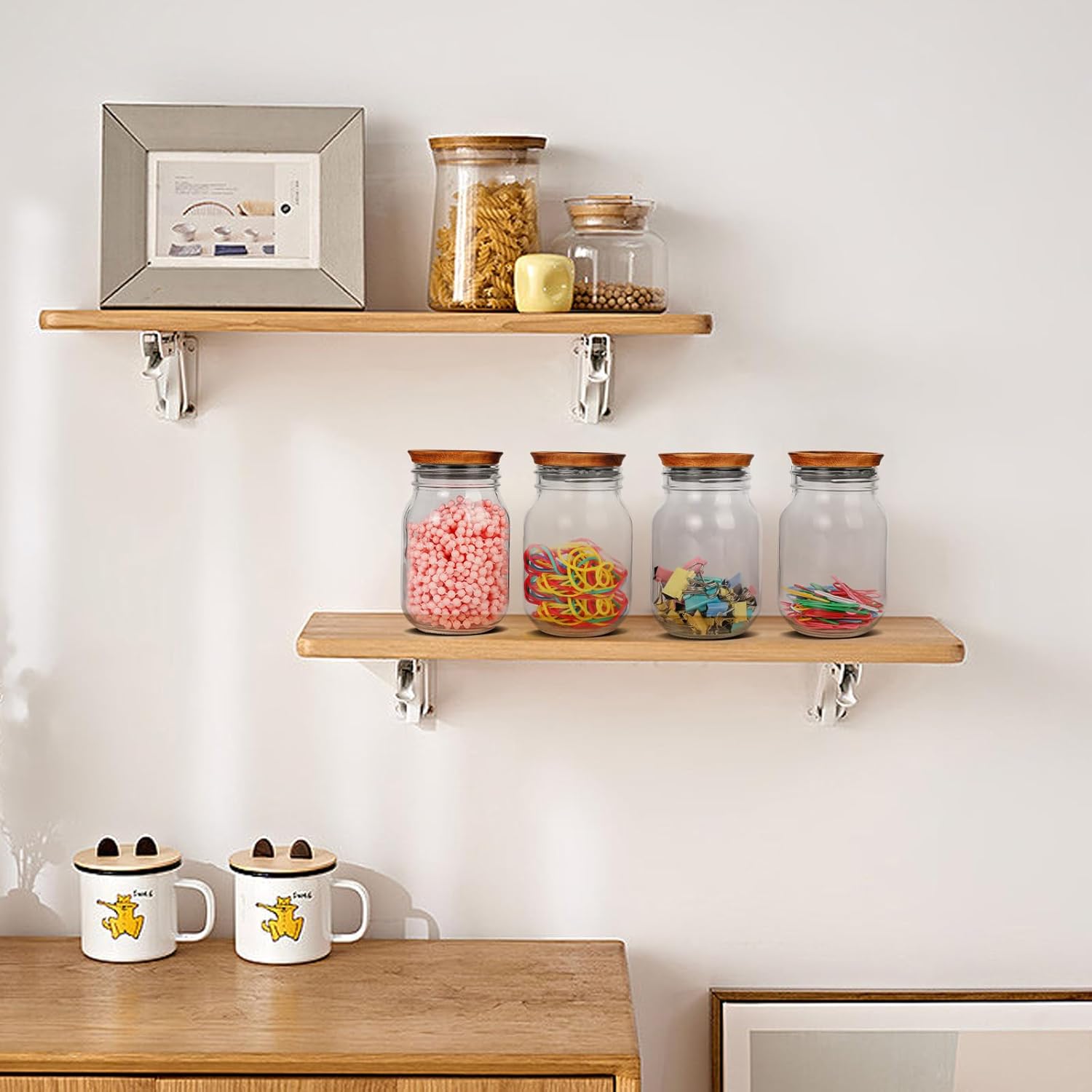 6 Pack Regular Mouth Lids for Mason Jars, Reusable Wooden Storage Lids with Silicone Seal for Regular Mouth Jars