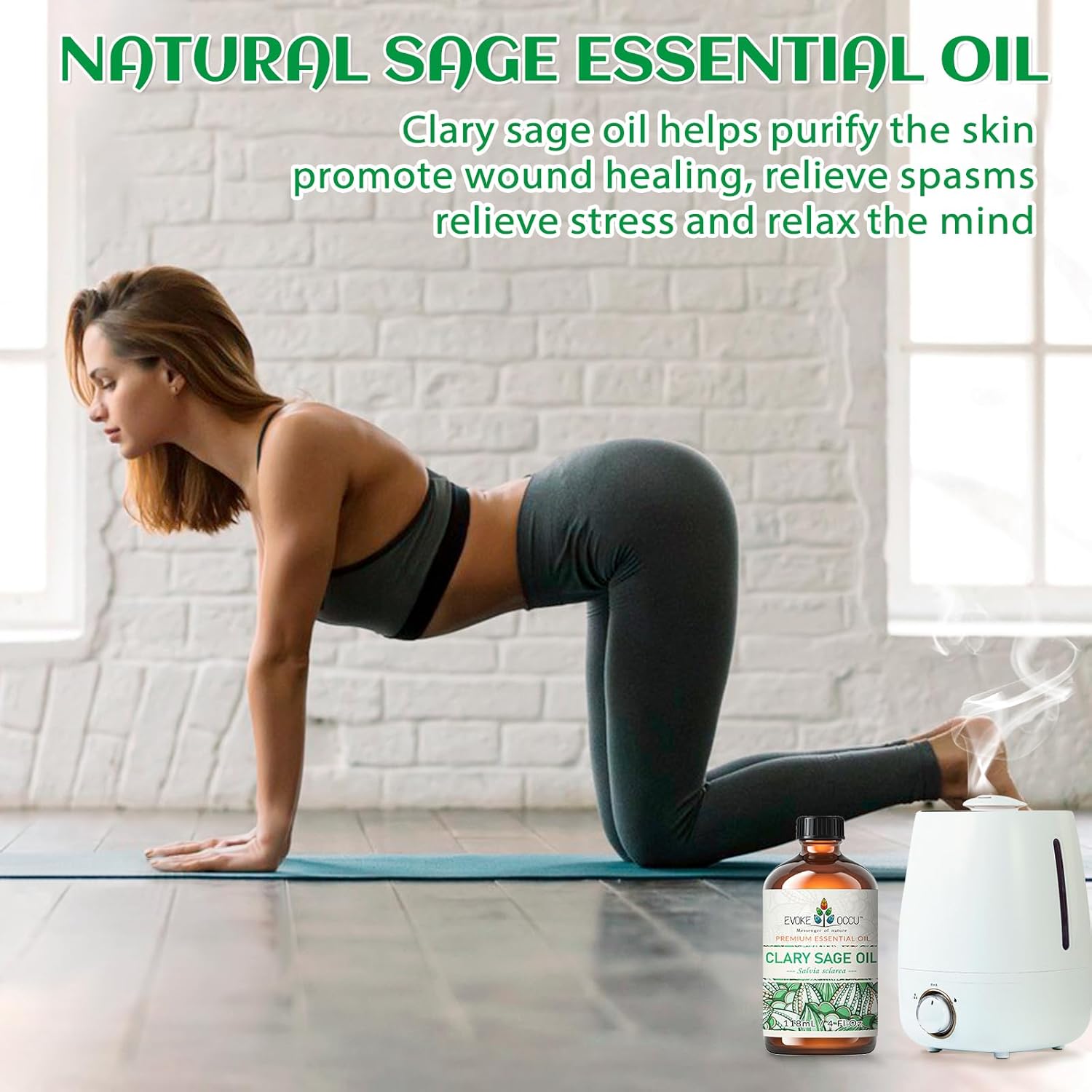 EVOKE OCCU Clary Sage Oil Essential Oil for Relaxation, Moisturize Skin, Air Freshening, Add to Spray and Diffuser - 4 FL Oz