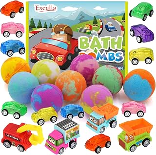 Bath Bombs for Kids with Toys Inside, 9 Pack Handmde Bath Bombs Set with Pull-Back Cars Inside, Rich Foam Color Bubble Set Boys Girls for Skin Moisturizing