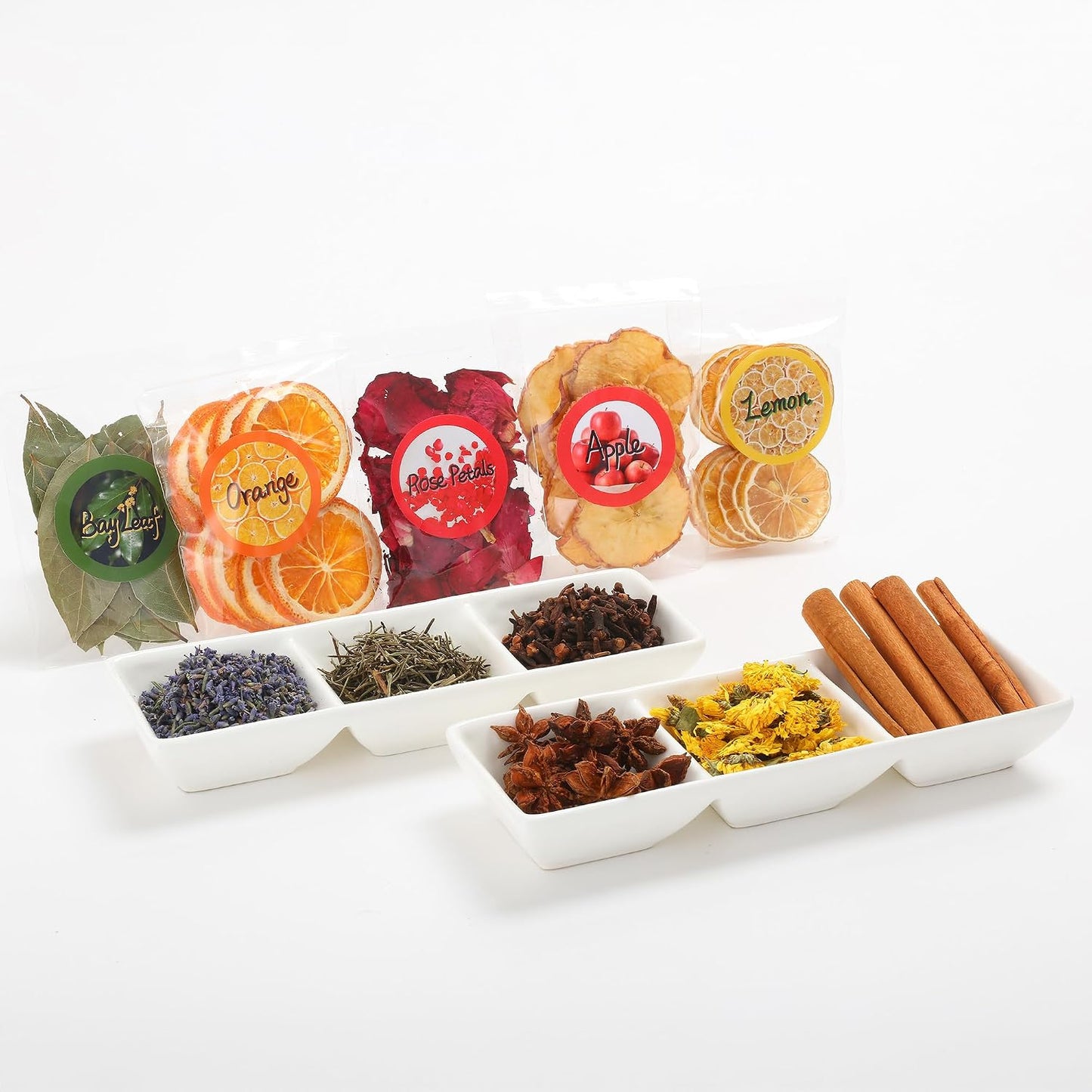 Natural Dried Flower & Fruit Potpourri Kit – Cinnamon, Apple, Orange, Lemon, Rose Petals, Lavender, Rosemary, Star Anise, Clove & Chrysanthemum for Home Decor & DIY Crafts