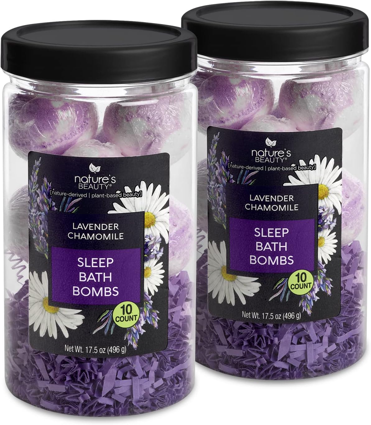 Nature’s Beauty Lavender Chamomile Sleep Bath Bomb Gift Set - Relaxing Spa Soak with Coconut Oil & Witch Hazel - Vanilla Citrus Scent - 2 Pack, 17.5 oz