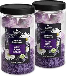 Nature’s Beauty Lavender Chamomile Sleep Bath Bomb Gift Set - Relaxing Spa Soak with Coconut Oil & Witch Hazel - Vanilla Citrus Scent - 2 Pack, 17.5 oz