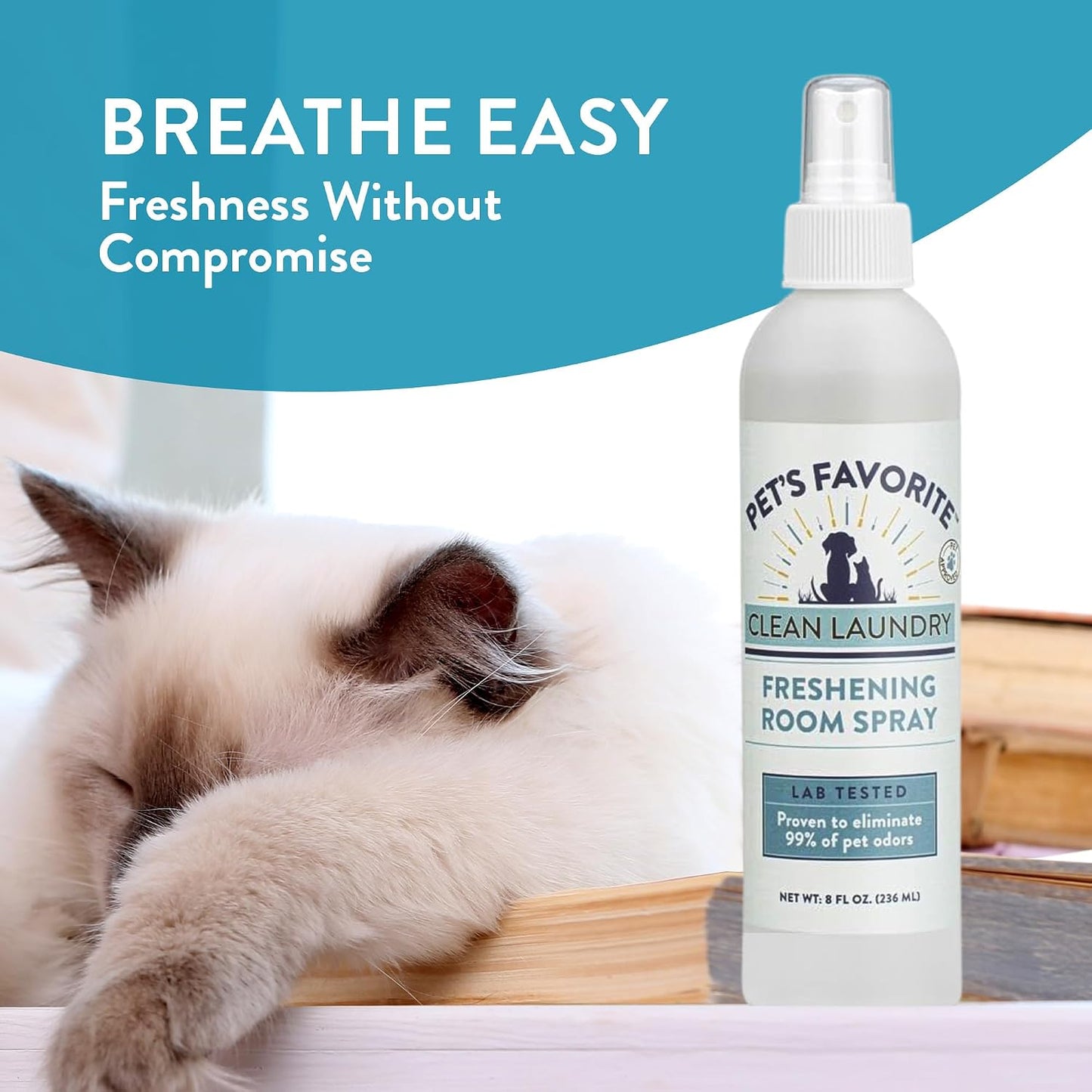 Pet’s Favorite Room Spray 8 OZ Concentrated Air Freshener for Home with a Clean, Light Scent, Common Household and Pet Odor Spray, Clean Laundry - Pack of 1