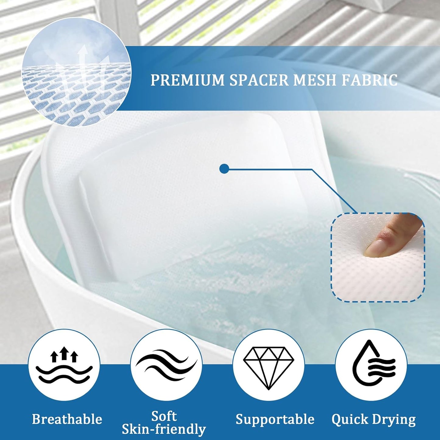 EMMTEEY Full Body Bath Pillow for Tub,Bathtub Pillow for Head and Neck Support, Soft Tub Pillow for Comfort, Non-Slip Bath Cushion for Women, Men and Seniors Bath Accessories