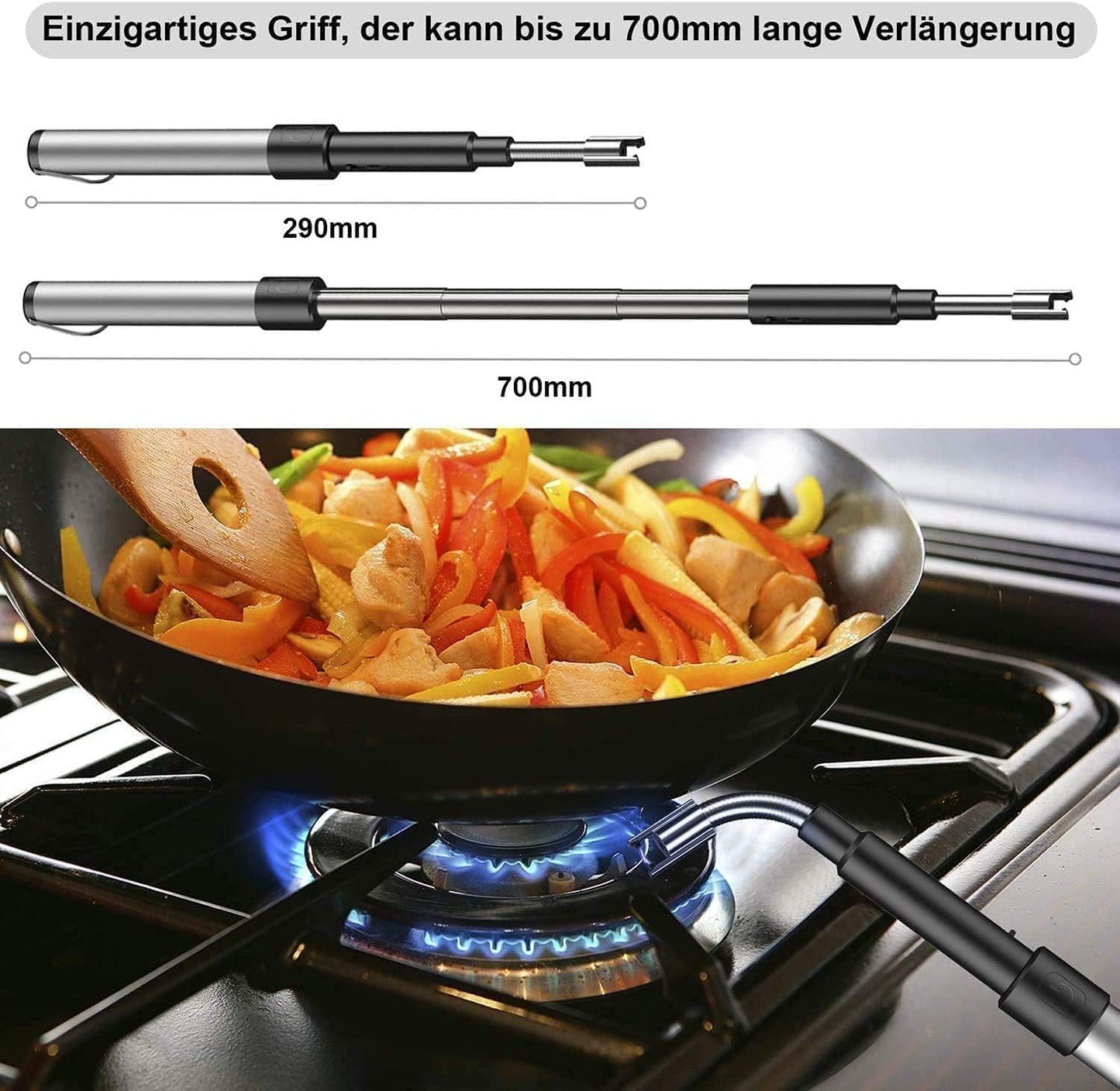 Electric Long Lighter, Retractable Length (11.4in-27.55in), Lgnition Port Can be Rotated 360°, Rechargeable via USB, lighters Suitable for Lighting Candles, barbecues, fireplaces, fire pits, etc.