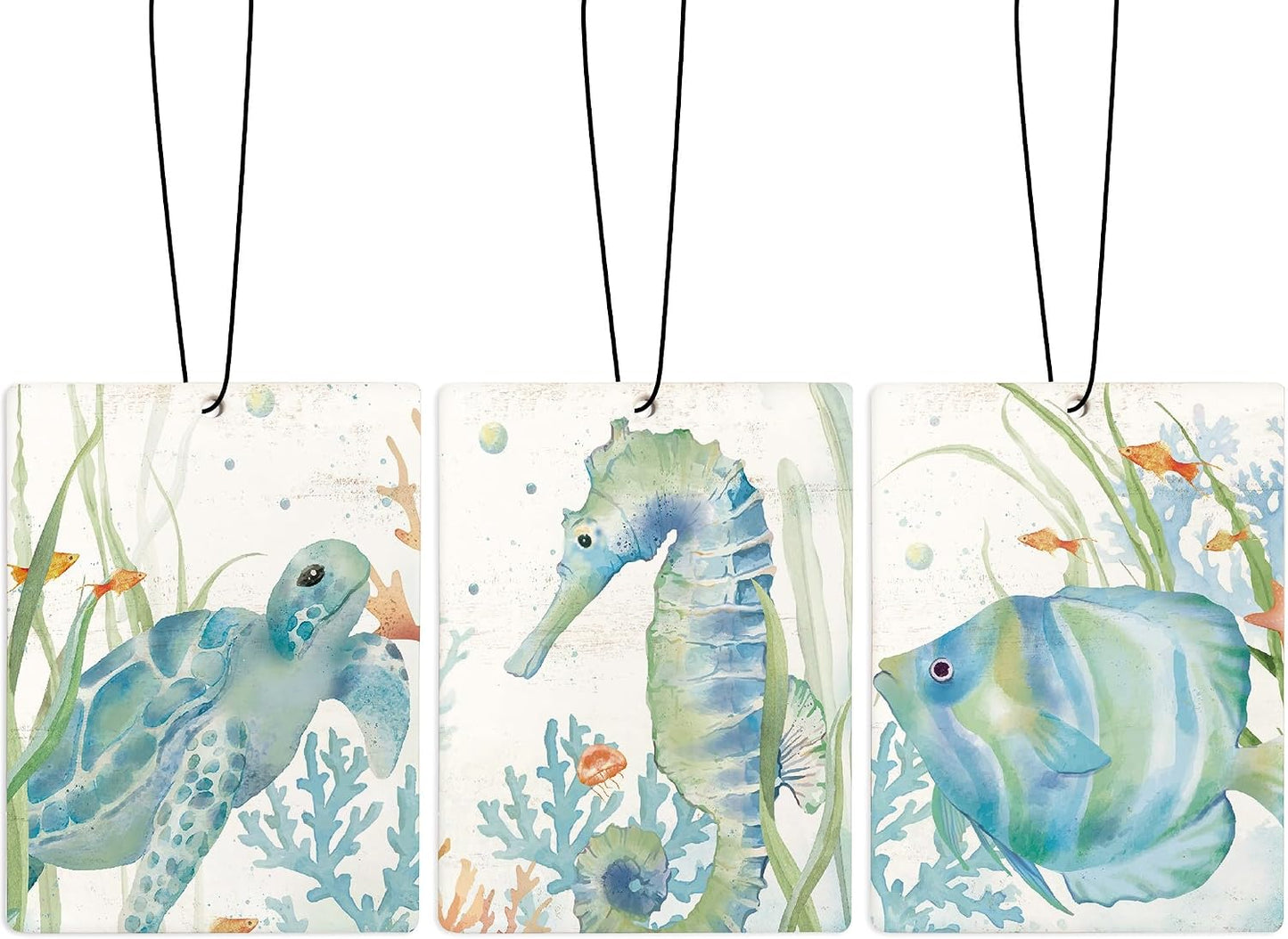 Ocean Summer Coastal Car Air Freshener, Preppy Turtle Fish Coastal Summer Beach Air Freshener Hanging 3 Pcs for Cars Closet Drawer or Books, Ocean Beach Car Accessories Mirror Decor for Women
