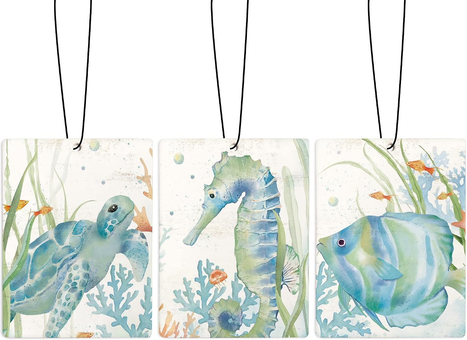 Ocean Summer Coastal Car Air Freshener, Preppy Turtle Fish Coastal Summer Beach Air Freshener Hanging 3 Pcs for Cars Closet Drawer or Books, Ocean Beach Car Accessories Mirror Decor for Women