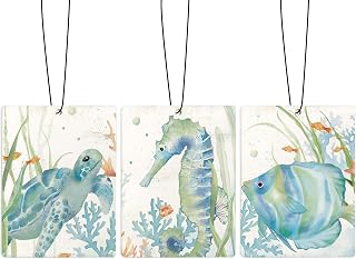 Ocean Summer Coastal Car Air Freshener, Preppy Turtle Fish Coastal Summer Beach Air Freshener Hanging 3 Pcs for Cars Closet Drawer or Books, Ocean Beach Car Accessories Mirror Decor for Women