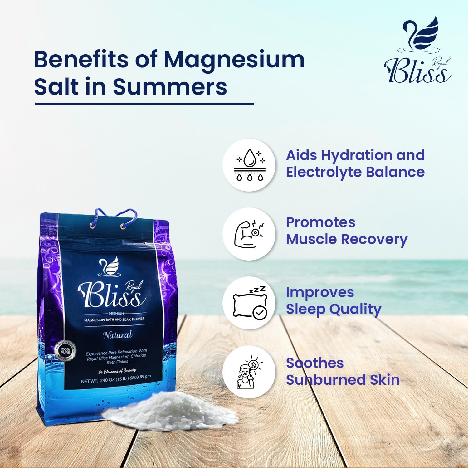 Royal Bliss Magnesium Bath & Foot Soak | Salt Flake 10 LB (160 OZ)