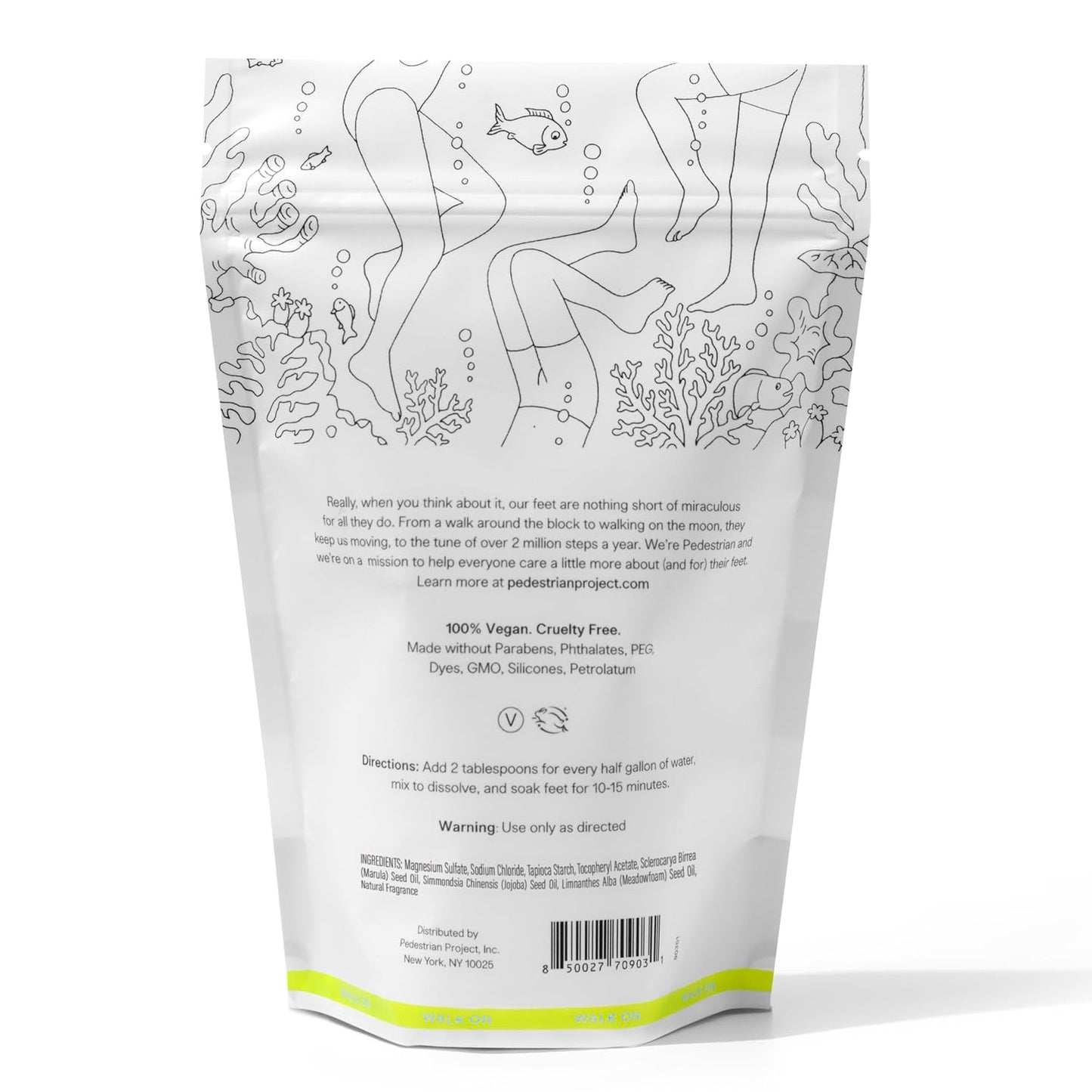 Pedestrian Project Purifying Foot Soaking Salts - Softens, Soothes, Detoxifies - Dead Sea, Himalayan & Epsom Salt, Marula & Meadowfoam Oils, Vegan, Non-GMO, Cruelty Free, 14 Oz
