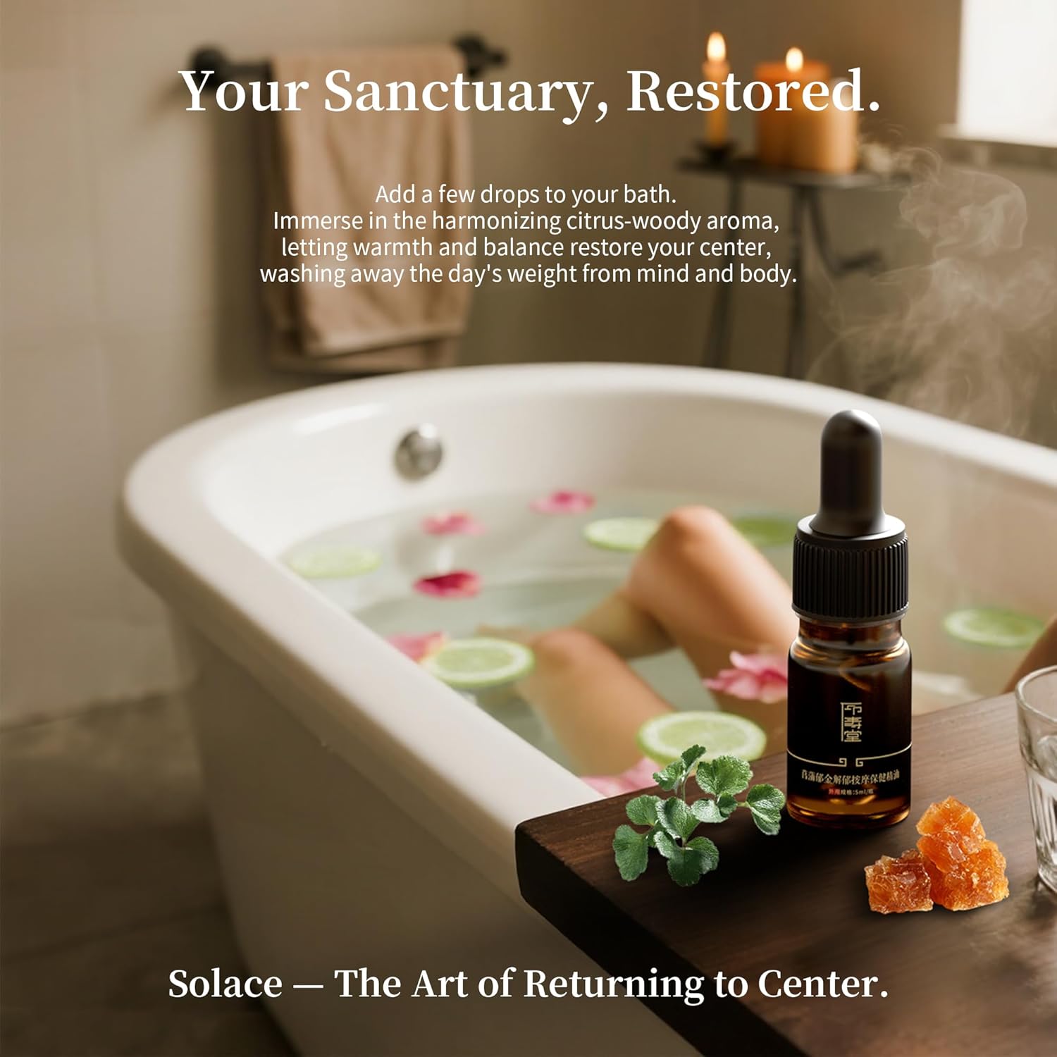 Solace Emotional Balance Essential Oil Blend for SPA, Guasha Massage & Bath – Frankincense, Bergamot & Angelica to Soothe Stress & Uplift Mood – 100% Natural & Pure - Herbal Aroma - 0.17 Fl Oz