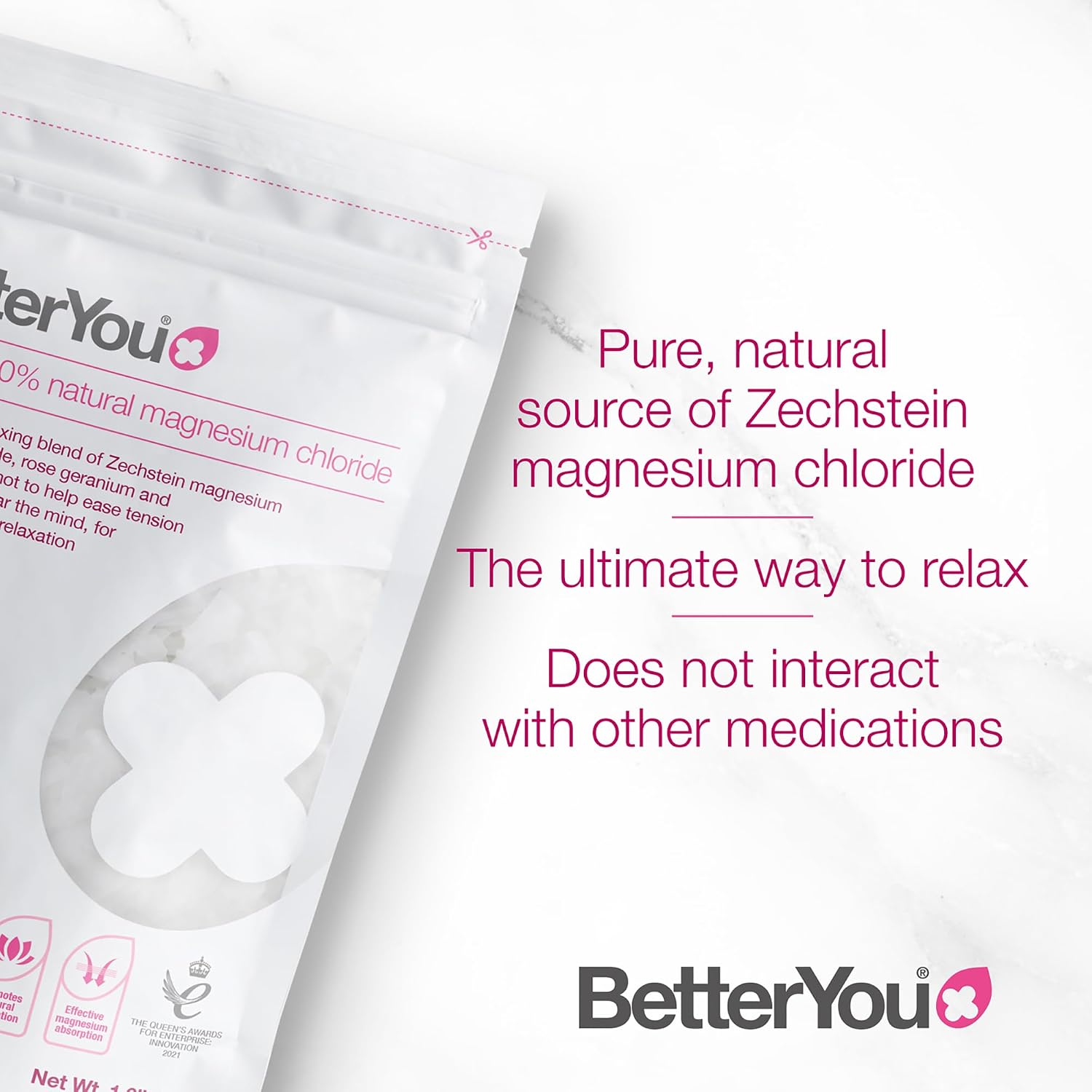 BetterYou Magnesium Relax Bath Flakes - Body Recovery Bath Salts with Magnesium - For Skin Health & Sore Muscle Relief - With Essential Oils - 1.6 lb