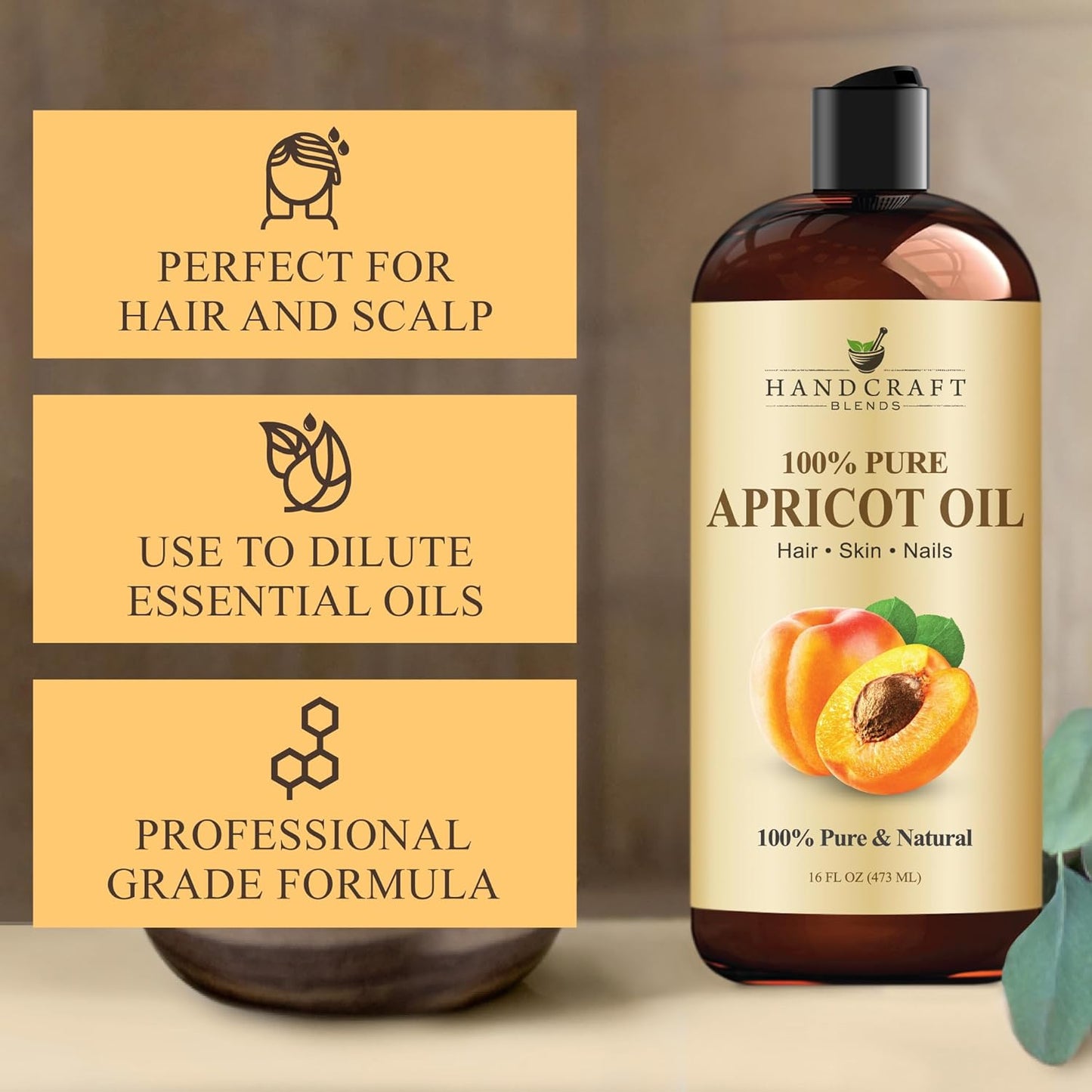 Handcraft Blends Apricot Kernel Oil - Cold-Pressed 16 Fl Oz - 100% Pure and Natural - Premium Grade Carrier for Skin and Hair - Hair and Body - Massage - Hexane-Free
