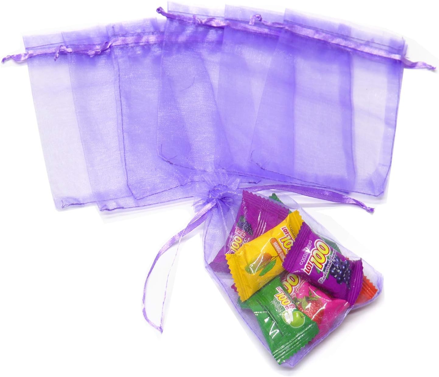 100Pcs Light Purple Organza Bags 3x4 Inch, Small Mesh Bags Drawstring Jewelry Gift Bag, Wedding Party Favor Candy Bag Lavender Sachet Pouches