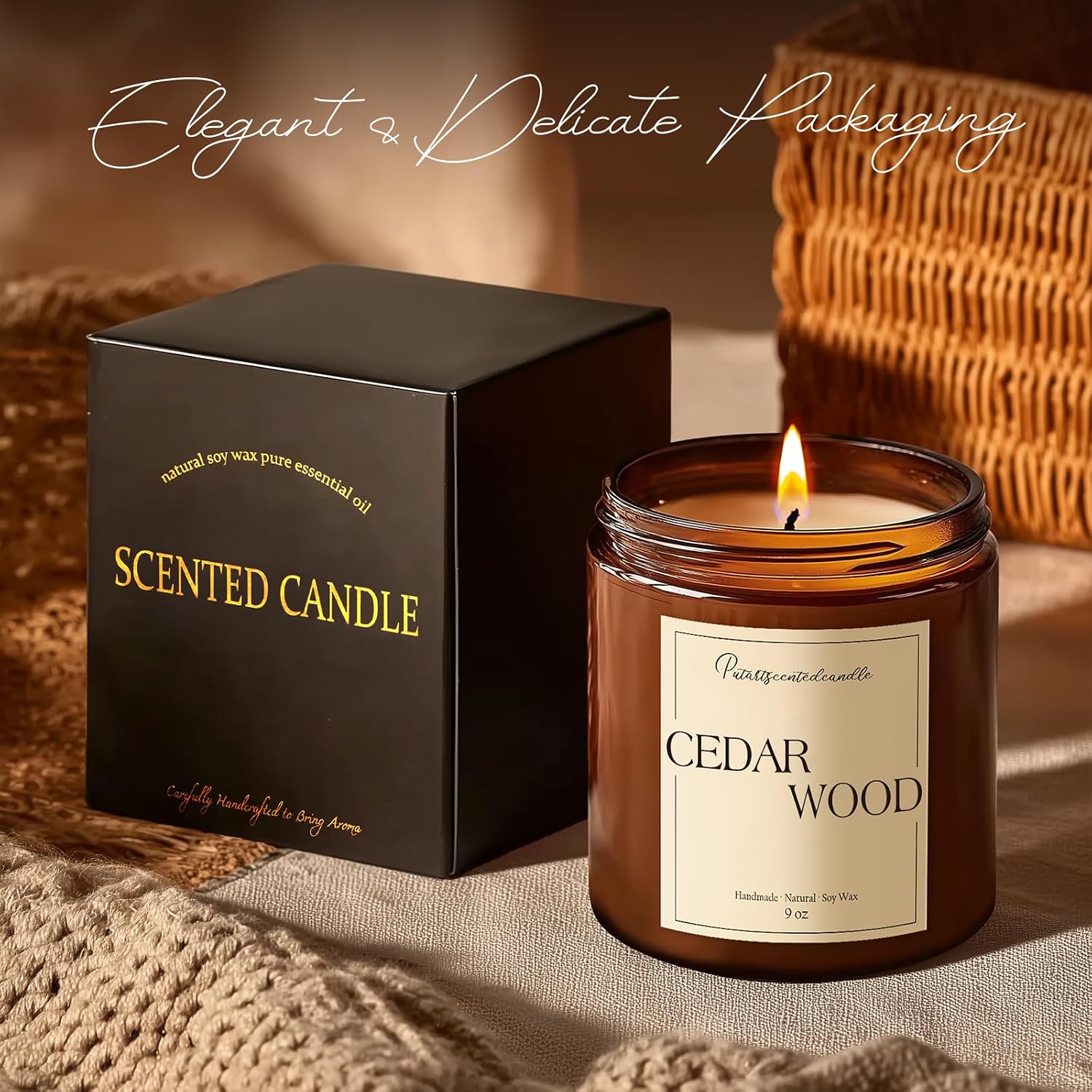 Cedar Wood Candles for Home Scented, Natural Soy Aromatherapy Non Toxic Candles with Long Lasting Fragrance & Clean Burn, Luxury Jar Candle Gifts for Women, Men, Home Decoration 9oz