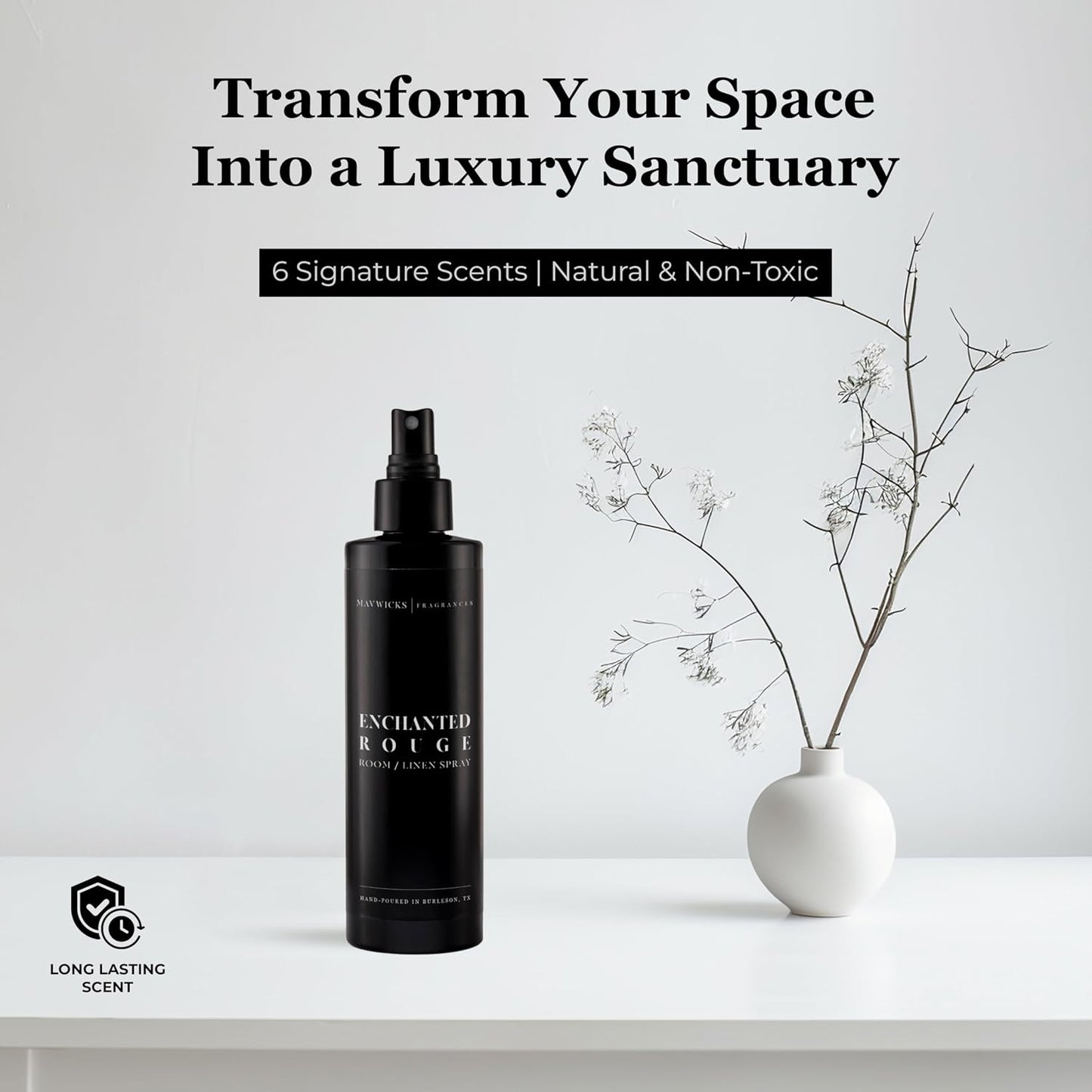 Mavwicks Fragrances - (Enchanted Rouge) Linen & Room Spray (8oz) – Bedroom & Home Fragrance Mist, Long-Lasting Freshness To Brighten Up Your Space, Fabric & Air Freshener, Aromatherapy Scent Spray
