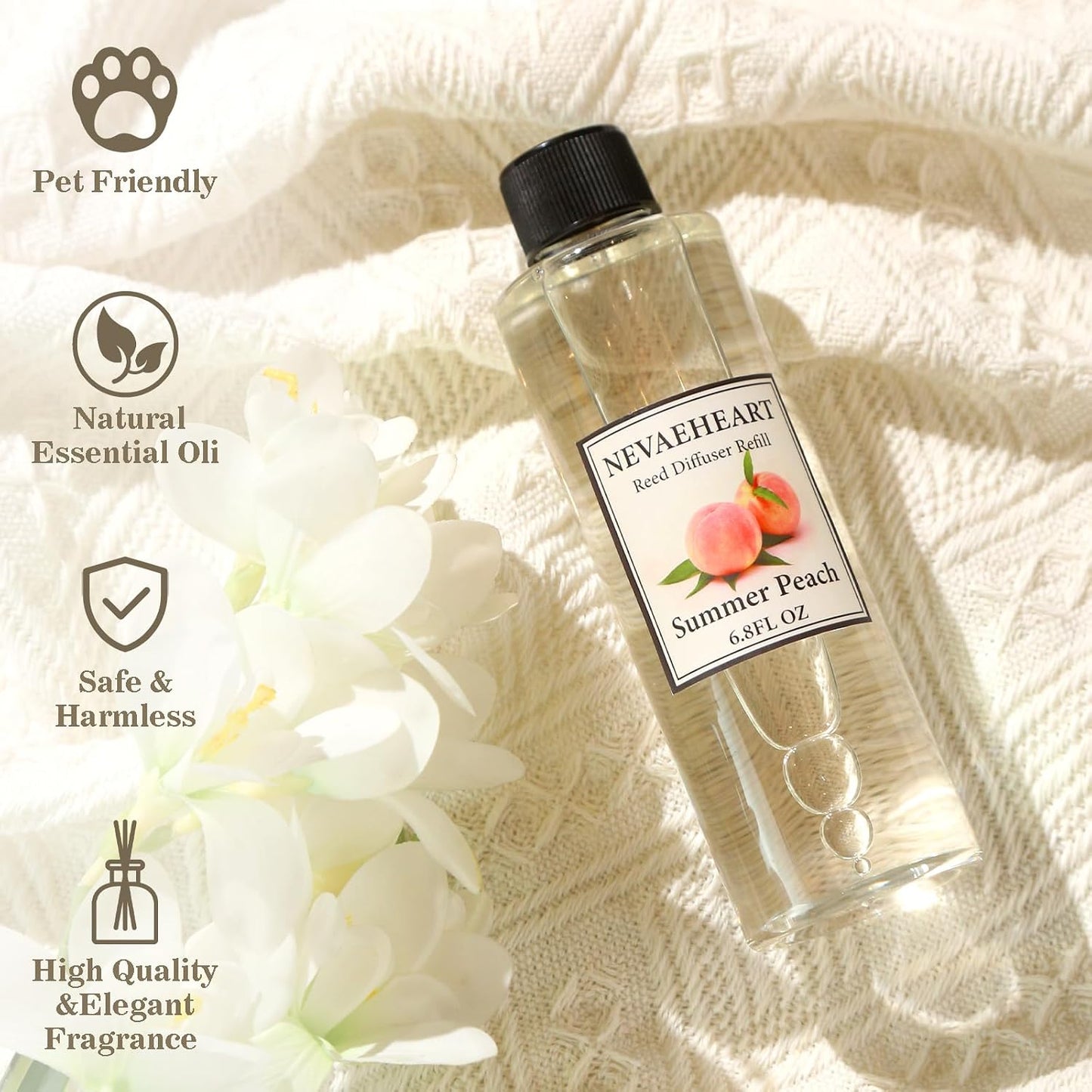 Reed Diffuser Refill, Gardenia Reed Diffuser Oil with Sticks Set, 6.8oz(200ml) Reed Diffuser Oil Refill Home Fragrance for Bedroom, Bathroom Home Decor