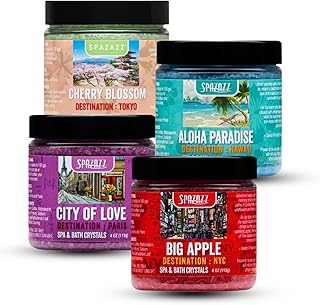 Hot Tub & Spa Aromatherapy Bath Salt Crystal Scents Spazazz Destinations Collection Bundle Aloha Paradise, Big Apple, City of Love, Cherry Blossom - Will Not Damage Spas & Hot Tubs (4 oz)