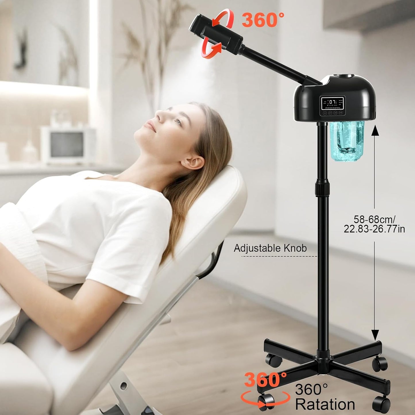 Professional Facial Steamer, Hot Mist Spray & Ozone, Timer Function, Esthetician Face Steamer for SPA at Home & Salon, Black