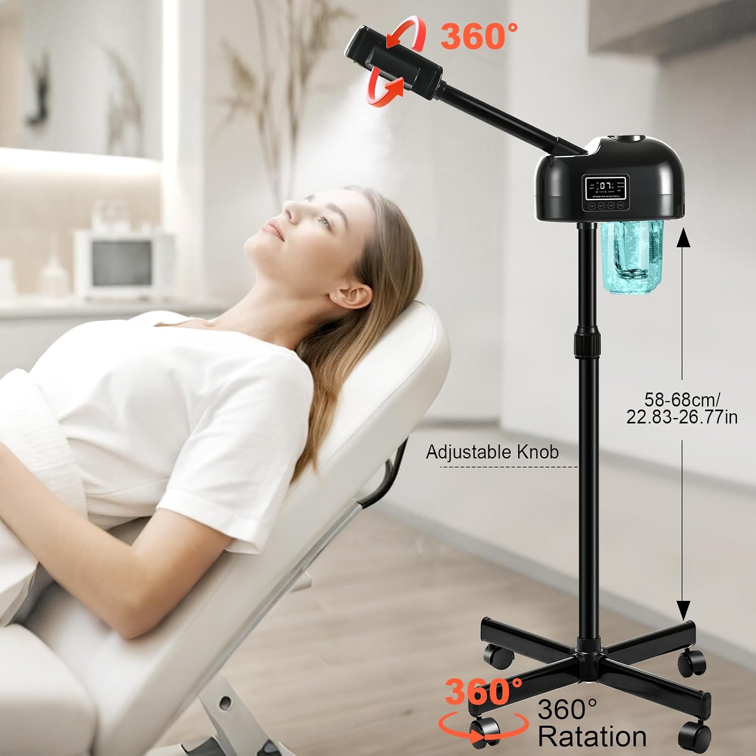 Professional Facial Steamer, Hot Mist Spray & Ozone, Timer Function, Esthetician Face Steamer for SPA at Home & Salon, Black