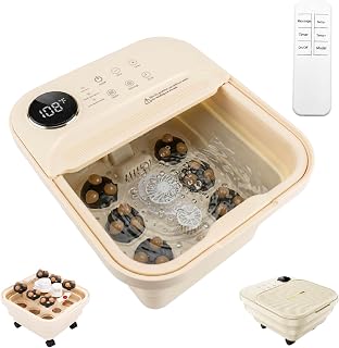 Collapsible Foot Spa Bath Massager with Heat&Bubbles,Remote Control Foot Bath with Detachable Rollers,Precise Temp Control,Hidden Handle,Foldable Foot Soaking Tub for Home Pedicure&Stress Relief