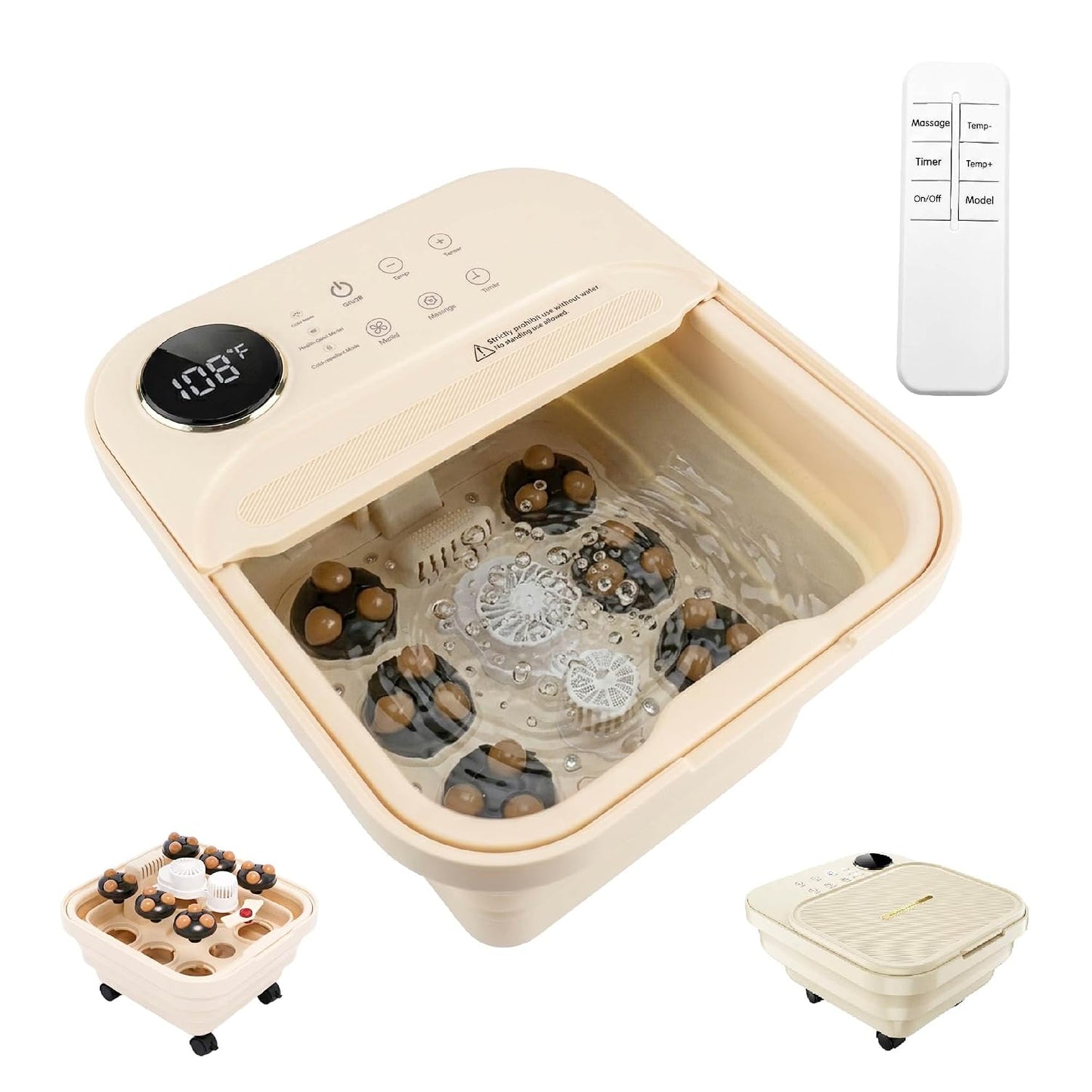 Collapsible Foot Spa Bath Massager with Heat&Bubbles,Remote Control Foot Bath with Detachable Rollers,Precise Temp Control,Hidden Handle,Foldable Foot Soaking Tub for Home Pedicure&Stress Relief