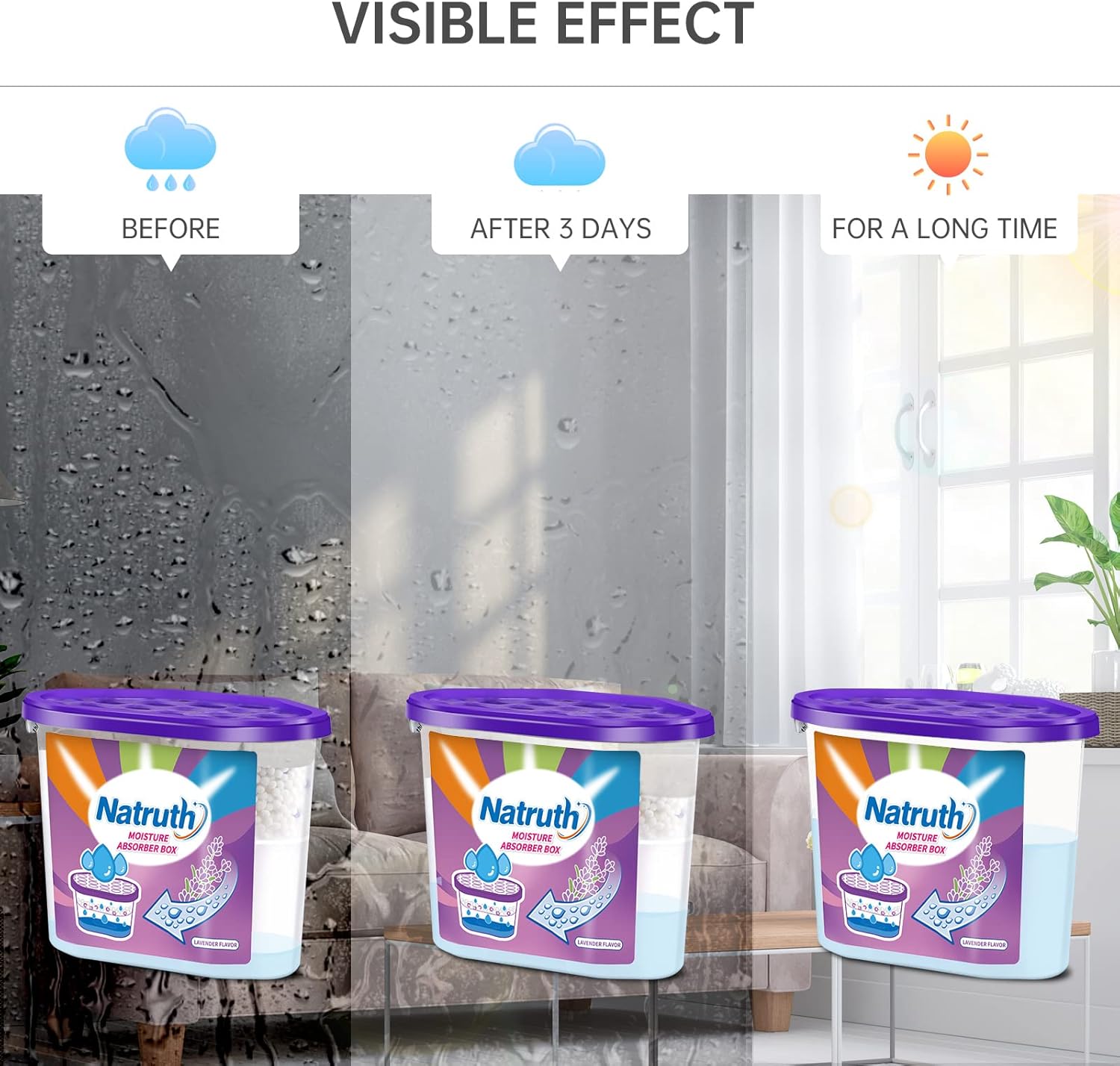 NATRUTH Moisture Absorbers With Lavender Scent,12.5OZ*6-Pack Portable Closet Dehumidifier, Odor Eliminator Absorber Bucket,Humidity Absorber,Cleaner Air Dehumidifier for Closet,Bathrooms, Kitchen