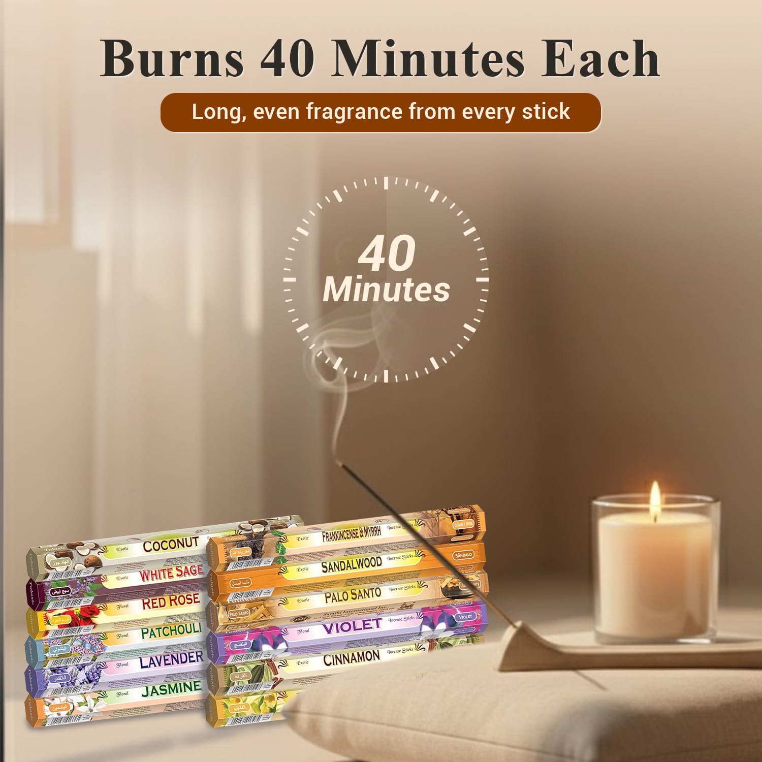 Tulasi Incense Sticks Pack of 12 Natural Scent (240 Sticks) Variety Fragrance of Coconut, White Sage, Red Rose, Palo Santo Lavender & Cinnamon etc, Ideal for Meditation & Positive Vibes