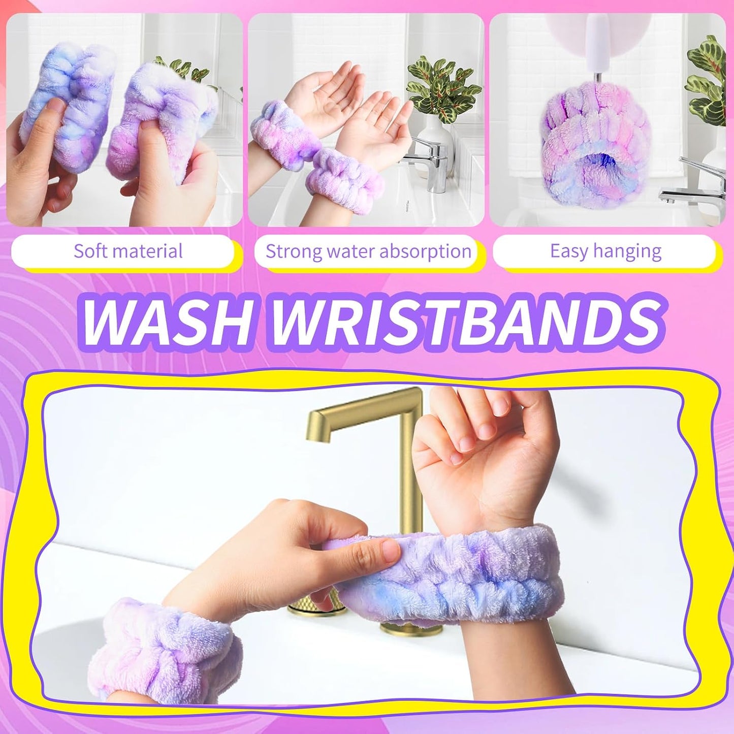 WSYUB Spa Headband and Wristband Set with Hair Scrunchies, Face Wash Headbands, Makeup Skincare Headband Wrist Bands for Washing Face,Easter Basket Stuffers