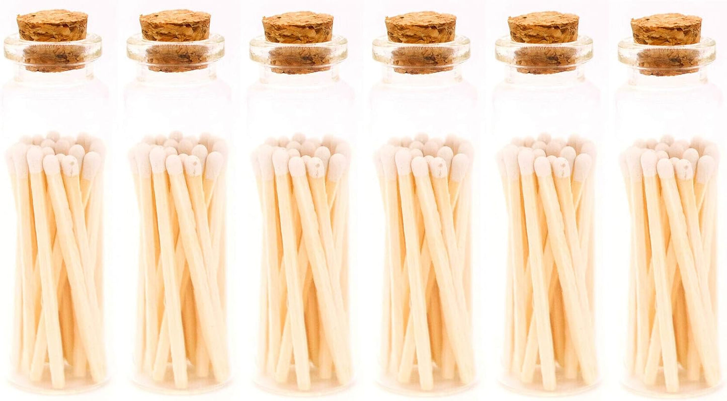 River Birch White Tip Matches in Jar with Striker - Decorative Home Matches with Glass Match Holder - Wooden Match Sticks for Candles - Set of 6 Bottles with Safety Matches - 2 Inches, 120 Matches