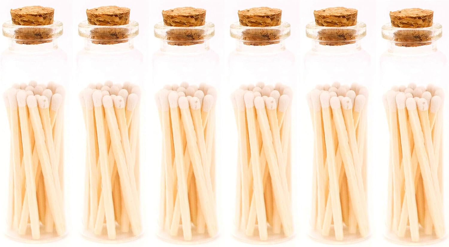 River Birch White Tip Matches in Jar with Striker - Decorative Home Matches with Glass Match Holder - Wooden Match Sticks for Candles - Set of 6 Bottles with Safety Matches - 2 Inches, 120 Matches