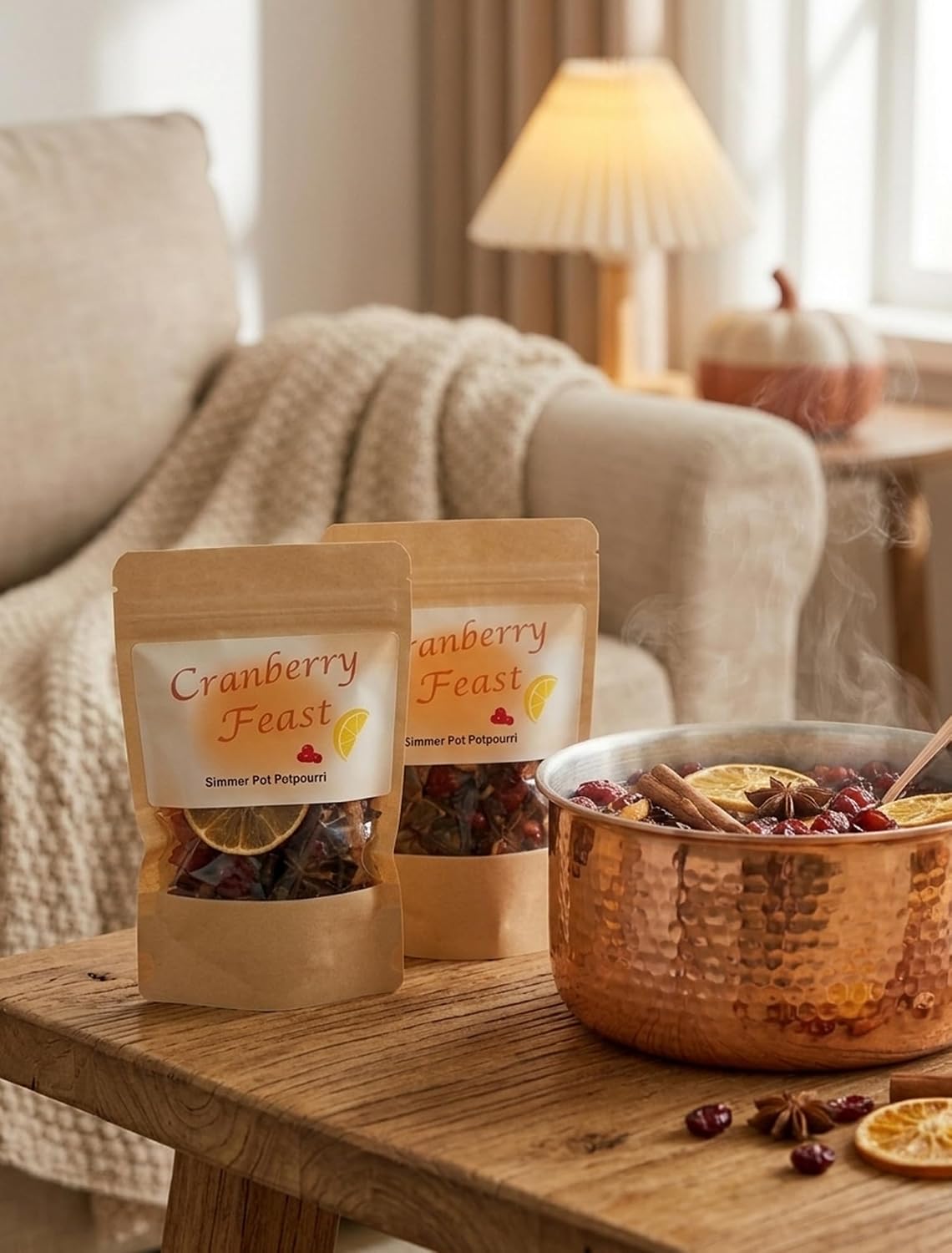 Cranberry Feast Stovetop Potpourri Kit - Natural Home Fragrance Simmer Pot with Dried Orange Slices, Whole Cranberries, Cinnamon Sticks, Cloves & Cedar Wood - Cozy Autumn & Holiday Scent