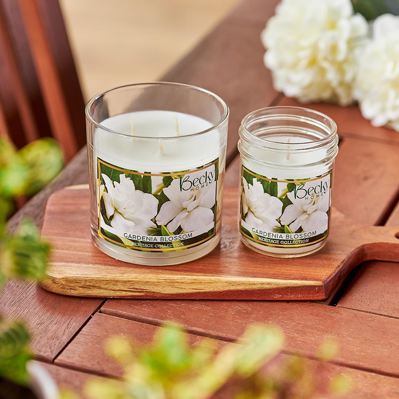 Gardenia Blossom 3 Wick Candle, 14.5oz, Large, Traditional, White, Glass Jar, 4" H x 4" D, 60+ Hour Burn Time, Indoor Use, 1 Count