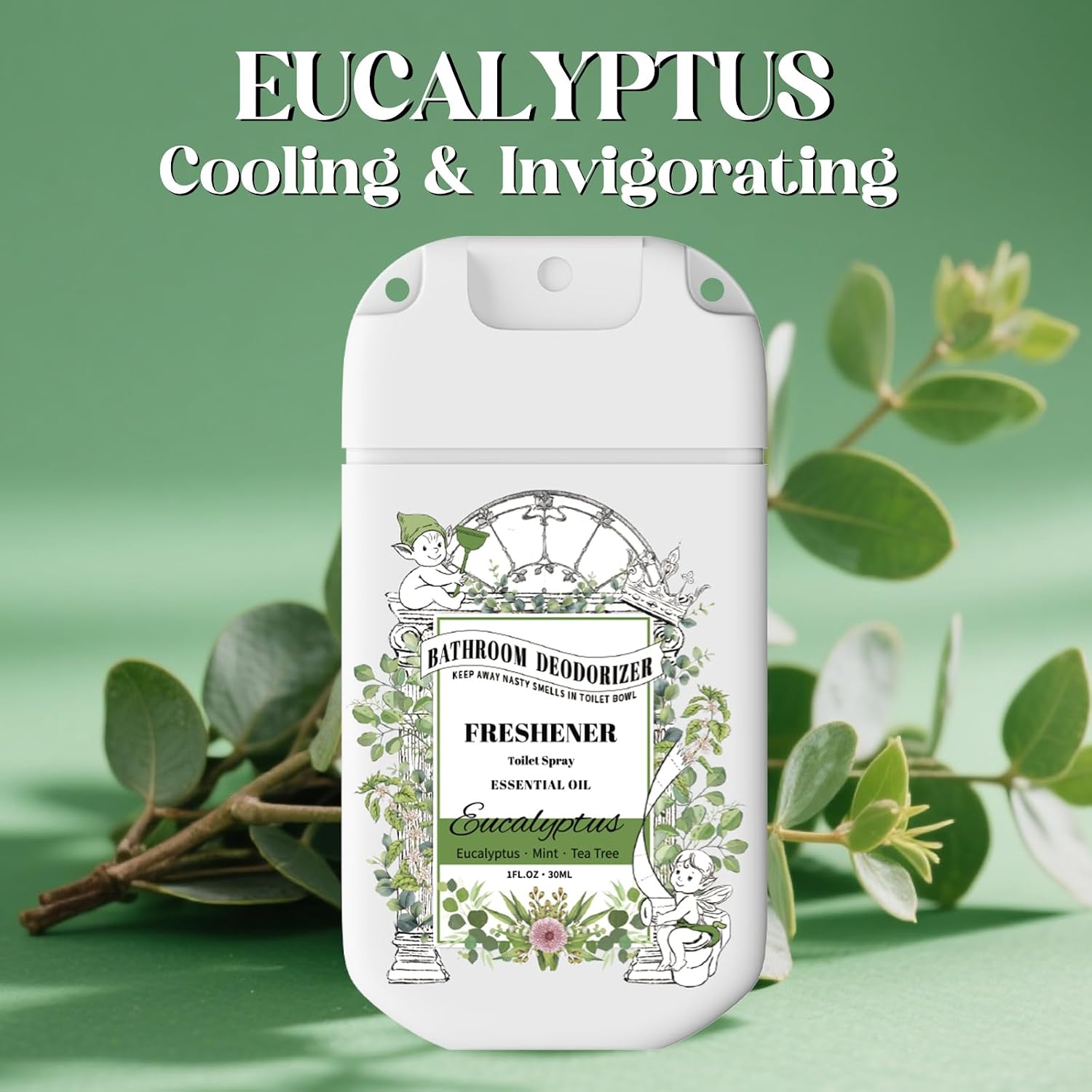 Travel Size Toilet Spray, Air Freshener Spray for Bathroom Deodorizer, Travel Essentials Variety with Removable Hook - Lemon Lavender Eucalyptus Scent