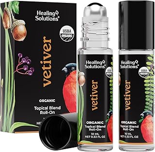 Healing Solutions (2 Pack) USDA Certified Organic Vetiver Essential Oil Roll-On for Skin Care - Essential Oil Roll On