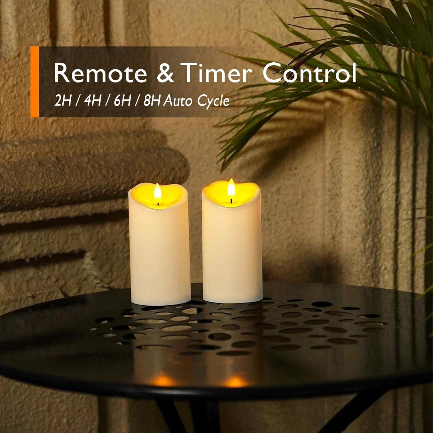 Homemory 6"x3" Outdoor Waterproof Flameless Candles, LED Candles, Battery Operated Candles with Remote and Timers, Electric Fake Plastic Pillar Candles, Ivory White, Set of 2