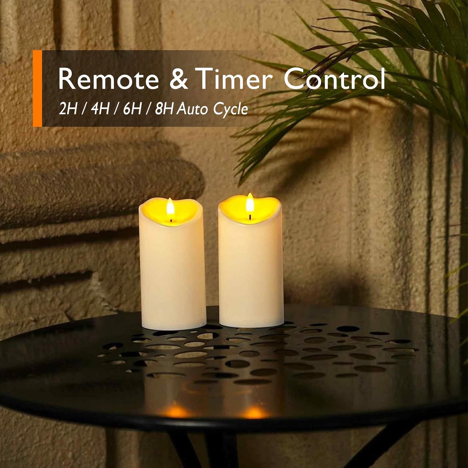 Homemory 6"x3" Outdoor Waterproof Flameless Candles, LED Candles, Battery Operated Candles with Remote and Timers, Electric Fake Plastic Pillar Candles, Ivory White, Set of 2