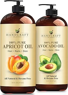 Handcraft Blends Soften & Radiate Set: Avocado Oil and Apricot Kernel Oil – (2 x 16 Fl Oz) – 100% Pure & Natural – Carrier Oils for Soft Skin and Shiny Hair