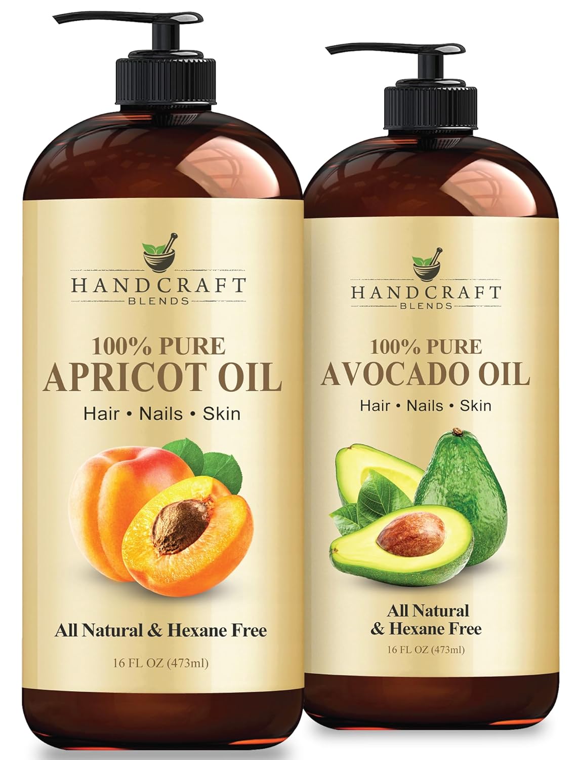 Handcraft Blends Soften & Radiate Set: Avocado Oil and Apricot Kernel Oil – (2 x 16 Fl Oz) – 100% Pure & Natural – Carrier Oils for Soft Skin and Shiny Hair