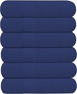 KAHAF COLLECTION 6 Pack Bath Towels Set (27 x 54 Inches) 100% Ring Spun Cotton, Lightweight, Quick Dry, Highly Absorbent Towels (Navy, (27x54) Inches)