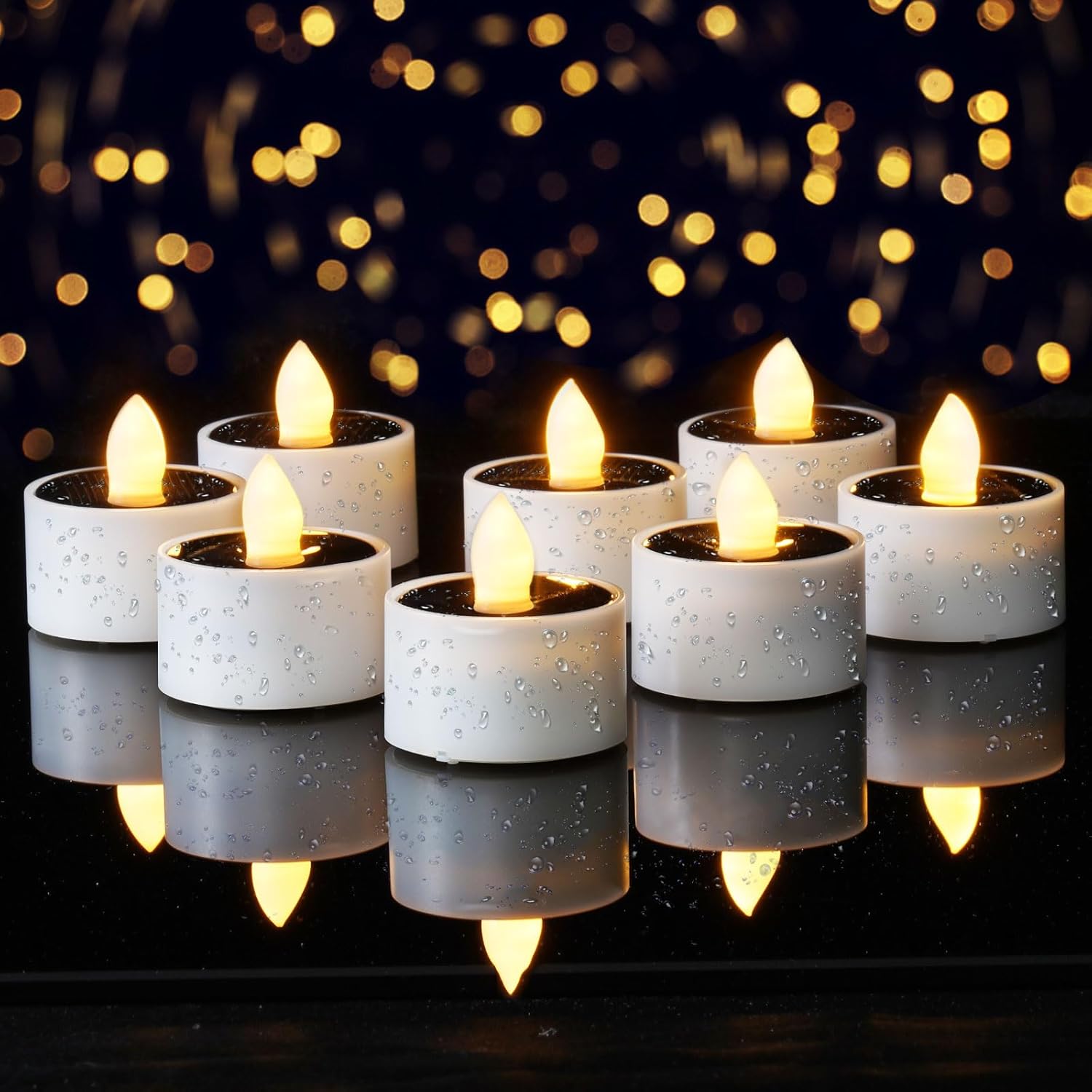 Homemory 16Pcs Solar Tea Lights Outdoor Waterproof, Rechargeable Dusk to Dawn Lighting, Flameless Flickering LED Votive Candles for Fairy Garden Decor, Patio Tables, Christmas Lanterns, Windows