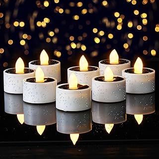 Homemory 16Pcs Solar Tea Lights Outdoor Waterproof, Rechargeable Dusk to Dawn Lighting, Flameless Flickering LED Votive Candles for Fairy Garden Decor, Patio Tables, Christmas Lanterns, Windows
