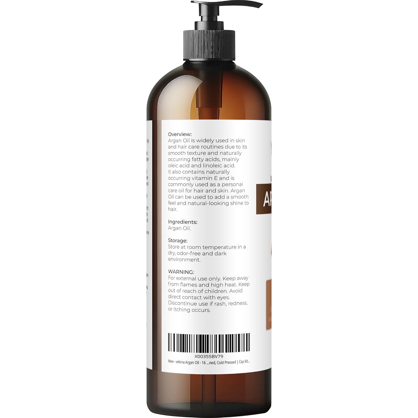 velona Argan Oil - 16 Fl Oz | 100% Pure and Natural | Morocco Oil | Skin, Body and Face Care | Nails Protector | Unrefined, Cold Pressed | Cap Kit